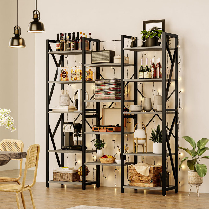 Libah Etagere Bookcase, Gray, 70.8"H  x 58.6"W x 11.8"D