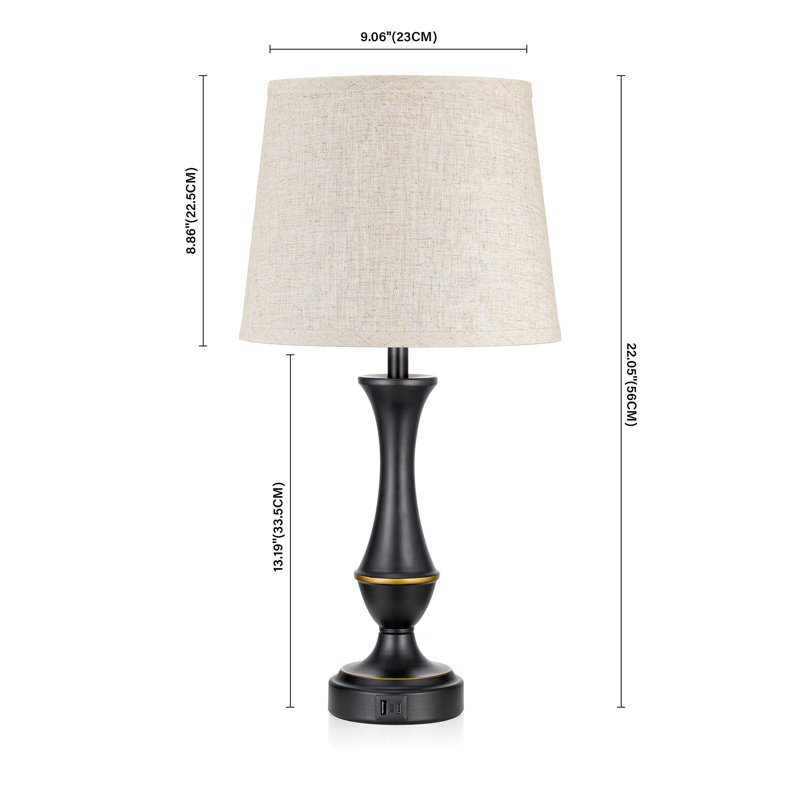 Black Metal Table Lamp Set with 3-Way Touch control and USB A&C