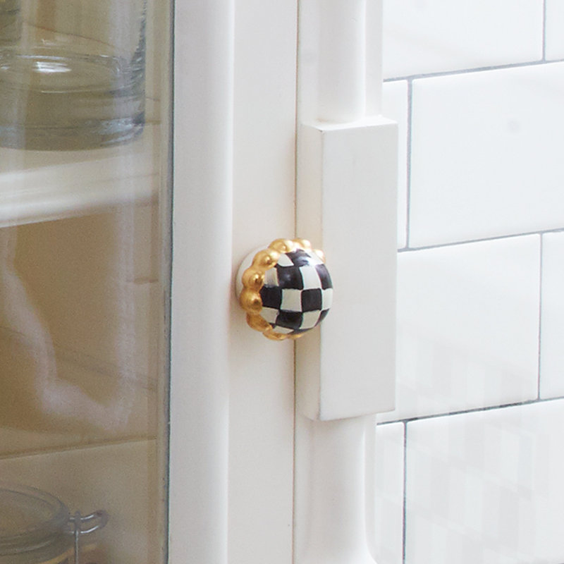 Check Round Knob, Black/Gold Lustre, 1 3/4"