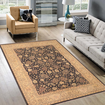Tapis gris anthracite / brun clair en laine noué à la main 7 pi 11 po x 10 pi 1 po Baccio