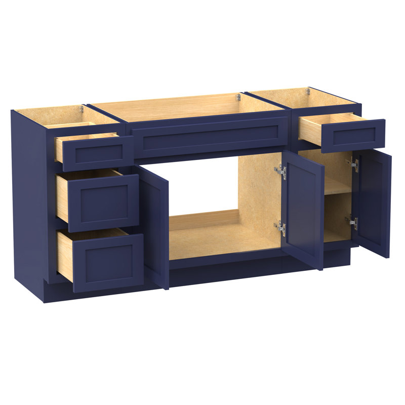 60-Inch Blue Plywood Freestanding Bath Vanity Cabinet