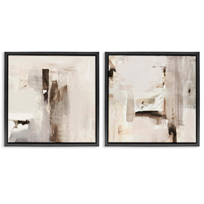  Neutral Forms on Beige 2 PC Framed Floater Canvas Set by Susan Jill