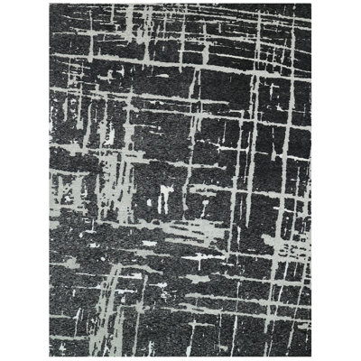 Tapis gris anthracite / argent noué à la main de haute qualité