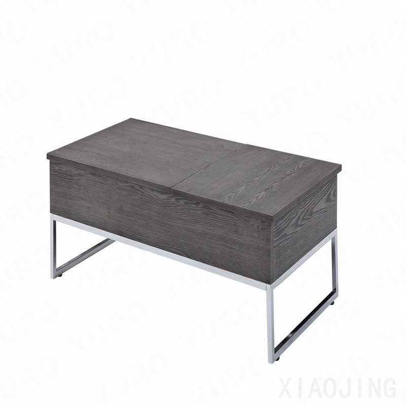 Table basse avec plateau relevable en chêne gris et chrome, H 26,5 po x L 47,5 po x l 24,5 po