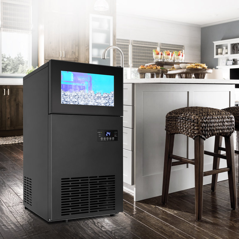130 Lb. Daily Production Stainless Steel Under Counter/Freestanding Ice Maker with Clear Cube Ice, Black
