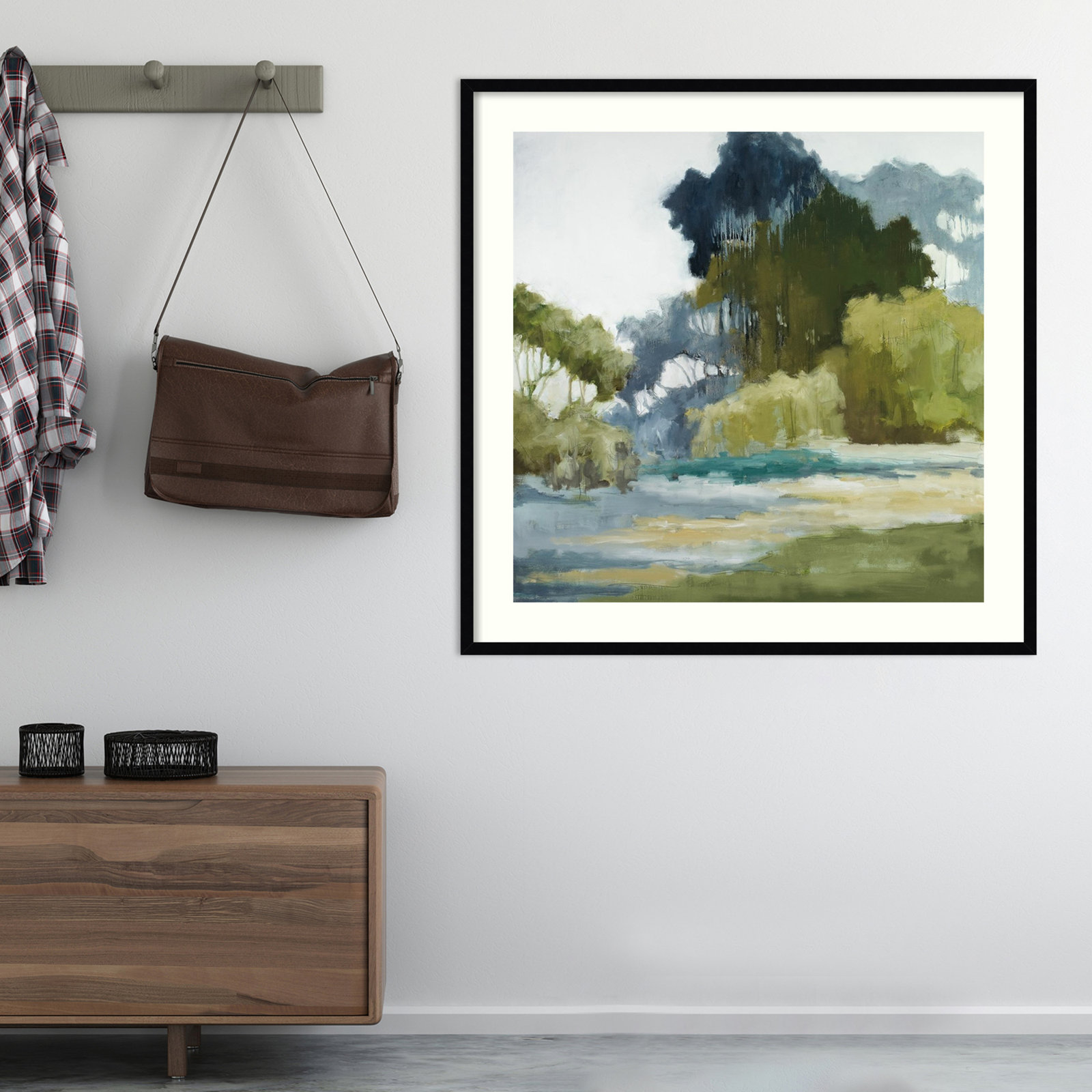 Bean Fileds Tall Trees by Jacqueline Ellens, Black Framed Paper, 19" H x 19" W
