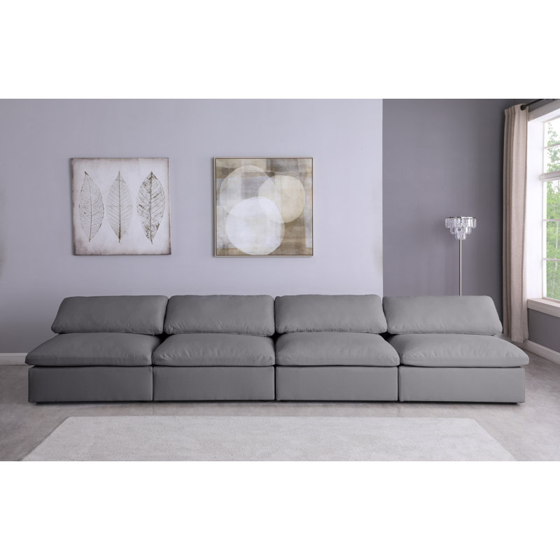 Burrows Upholstered Sofa, Grey Linen Textured Fabric, 32" H x 156" W x 40" D