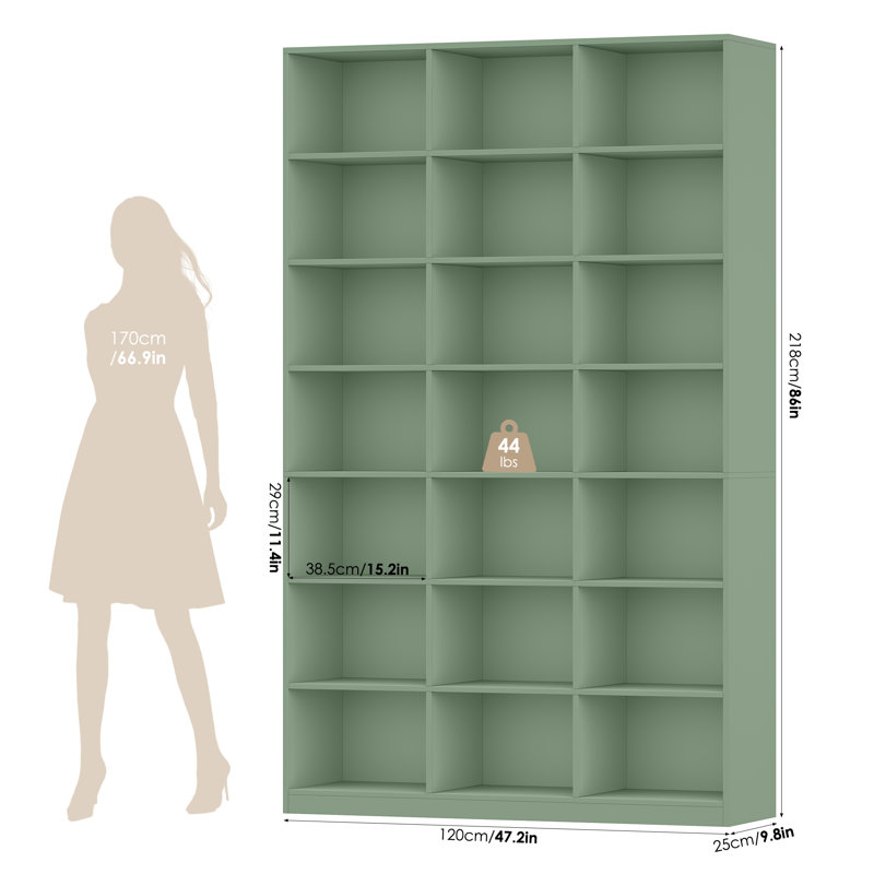 86"H X 47.2"W 7-Tier Standard Wood Storage Bookcase, Green