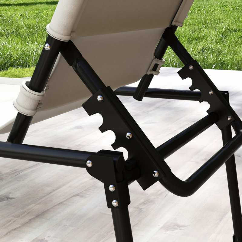 2 Pcs Outdoor Lounge Chairs From . Cream White Adjustable Folding Sun Lounger. Sunshade Roof & Pillow For Various Activities. Steel Structure, Tough Fabric. 27.5" W X 78.75" D 17.79" H. 4 Levels.