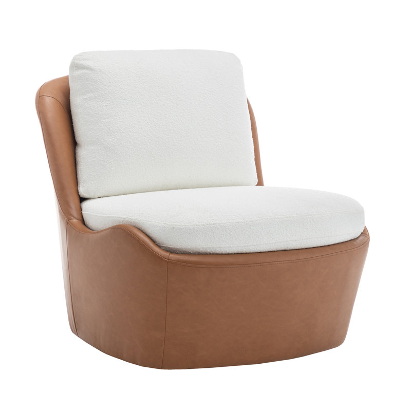 Oliver Armless Swivel Chair, Cream Polyester/Faux Leather