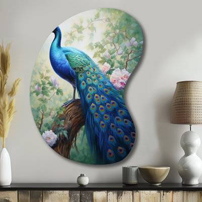 «Blue Ink Wash Peacock III», reproduction d'art asymétrique en forme de paon