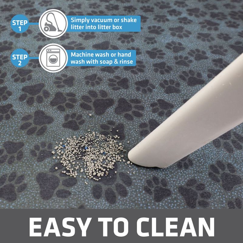 Original Cat Litter Mat, Contains Mess from Box, Protects Floors, Urine-Proof, Machine Washable, Soft on Kitty Paws, Absorbent, Waterproof (20”x28”) (Paw Dots Black) (USA Made)