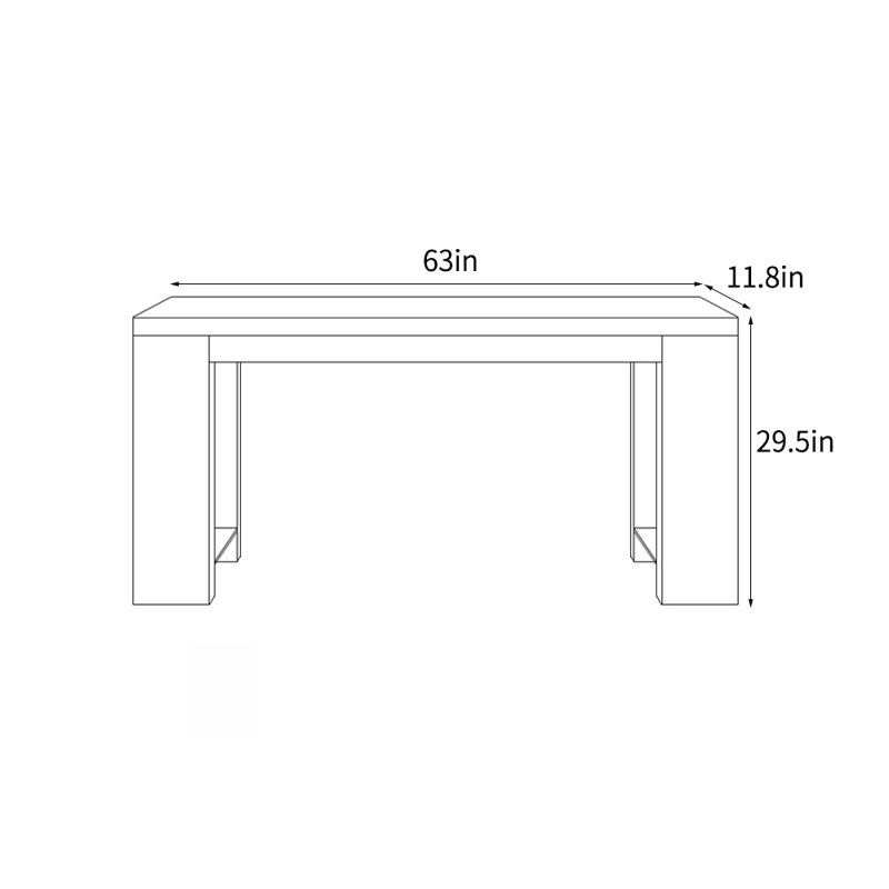 Retro-style solid wood rectangular console table, 29.5" H x 63" W x 11.8" D
