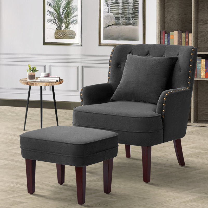 HIMO 28.3'' Wide Soft Sofa and Ottoman with 1 Pillow, Dark Teal 100% Polyester