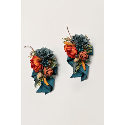Corsages de poignet et d'épaule Ling's Moment en bleu sarcelle foncé et orange brûlé (lot de 2)