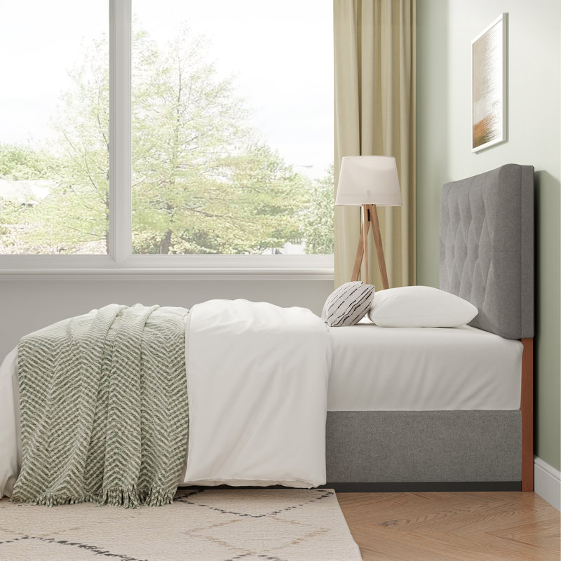 Tête de lit tapissier à hauteur réglable , Lit simple, Gris clair