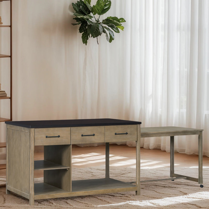 Expandable Kitchen Island Cart With Storage & Power Outlets, Retro Rolling Kitchen Island With Drawers & Shelves, Brown