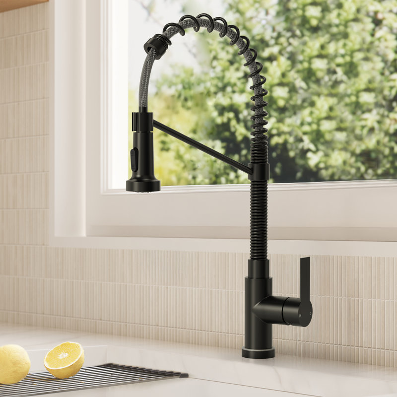  Commercial Style Pull-Down Kitchen Faucet with LED Temperature Indicator, High-Arc Single Handle Faucet, Matte Black