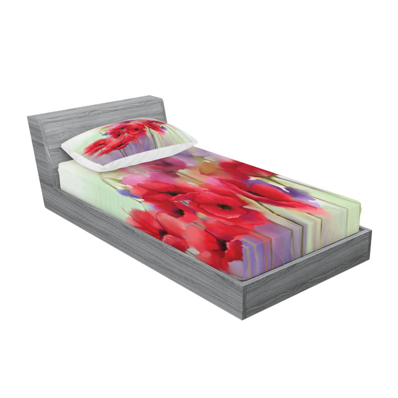 Drap-housse et coussin décoratif Ambesonne, Ensemble de draps pour lit simple + 3 pièces supp