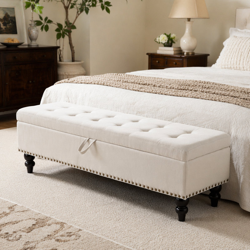 59" Bed Bench Ottoman With Storage Fabric