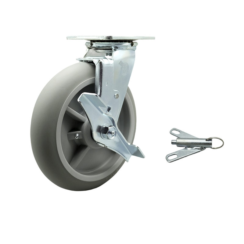 Lavex Lodging Housekeeping Cart Caster - Swivel with Brake and Swivel Lock - SCC/LAV-SCC-30CS820-TPRRD-TLB-BSL