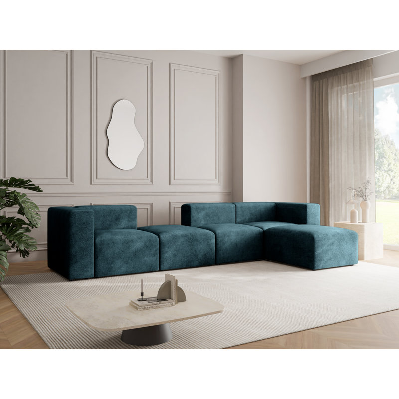 Adelo 5 Seater Boucle Corner Sofa , Right Hand Facing, Green Olive