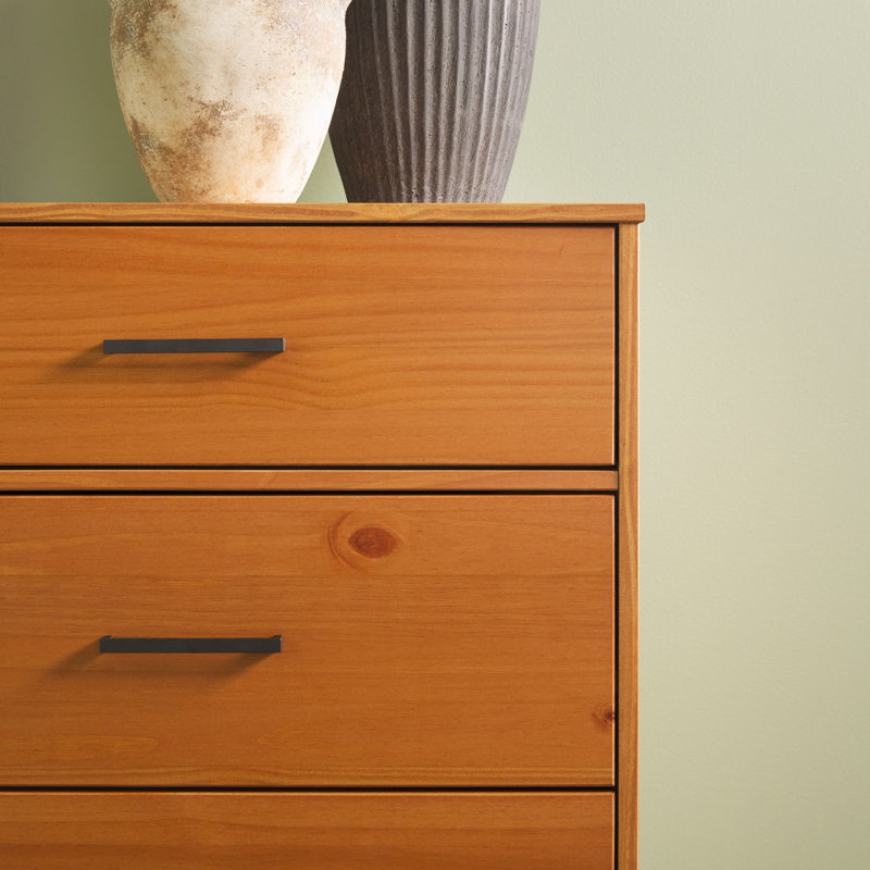 Caramel Solid Pine Wood 6-Drawer Dresser with Metal Handles