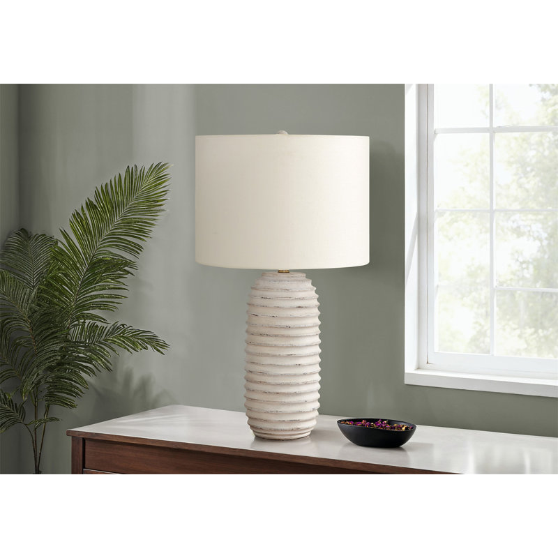 Lighting, H 28 po, lampe de table, résine crème, abat-jour ivoire / crème, transitionnel