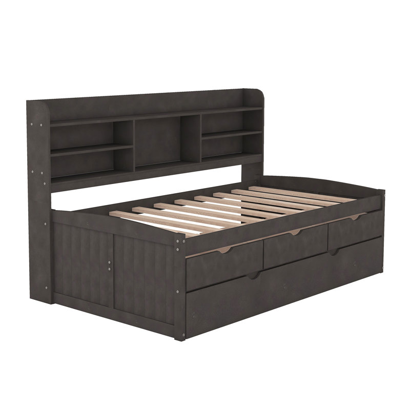 Lit de jour avec couchette Bektash, Lit simple, Brun antique