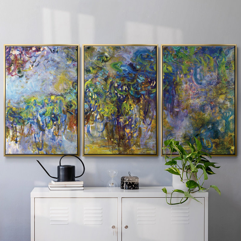 Wisteria [2] par Monet - Toile encadrée multi-pièces, H 24 po x l 48 po x P 2 po, Or