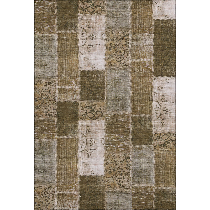 Tapis brun Cerrito lavable à la machine de qualité supérieure, Rectangulaire 3 pi x 5 pi
