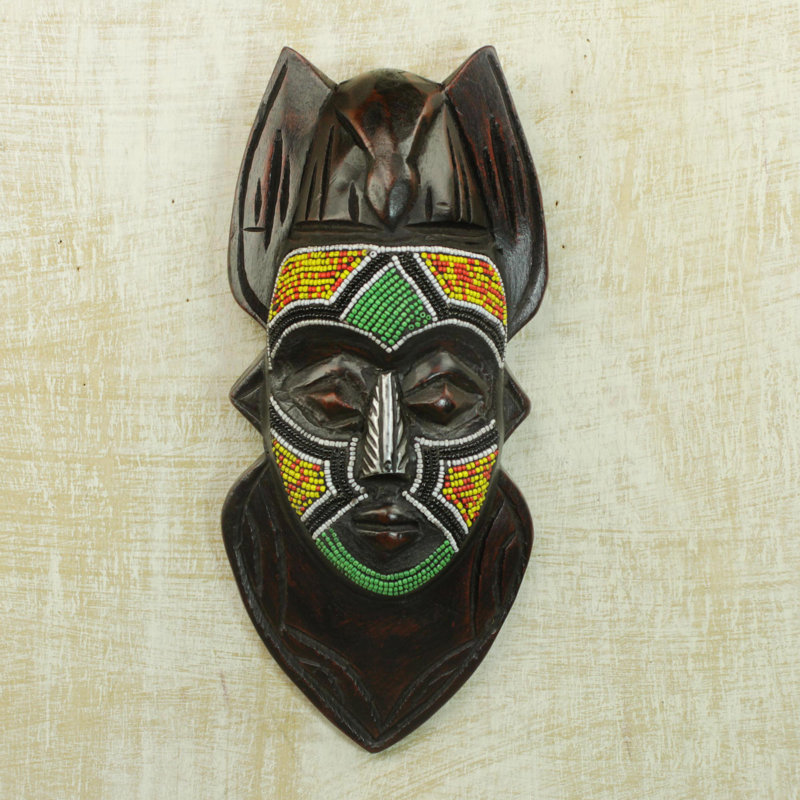 Décoration murale à masque de bois à perles colombe anoma ba