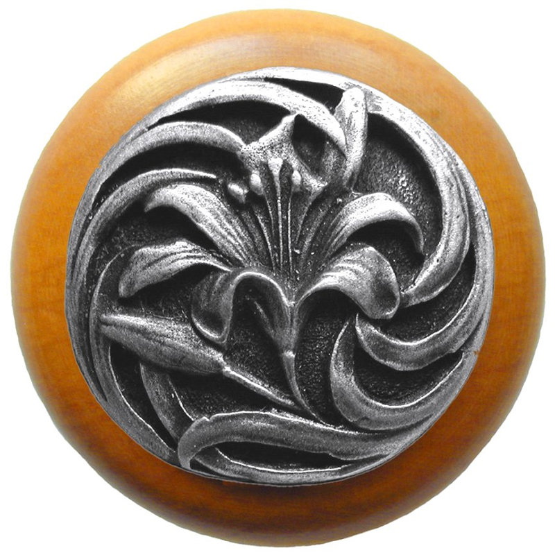 Floral Mushroom Knob, Antique Pewter / Maple Wood