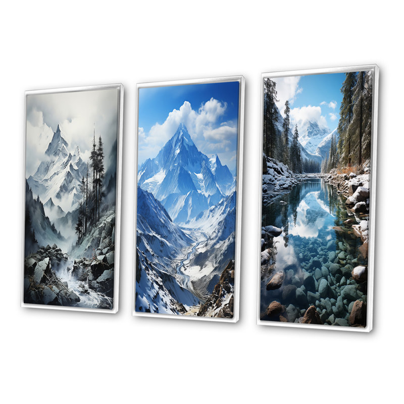 «Canada Majestic Peaks», 3 pièces sur toile, Cadre blanc, H 20 po x l 36 po