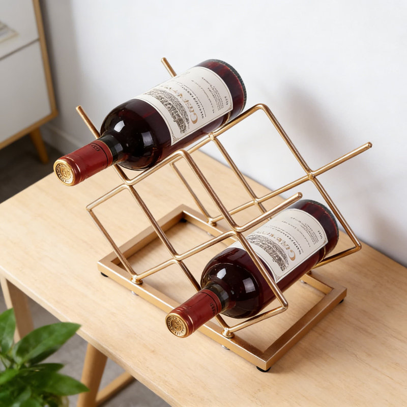 Support à vin de table moderne et géométrique, porte-bouteilles autoportant en métal pour 5 bouteilles pour le comptoir, l'armoire ou le garde-manger, fabrication résistante à la rouille