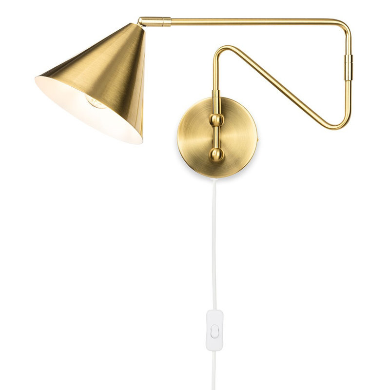 Plug-in Swing Arm Sconce, Brushed Brass