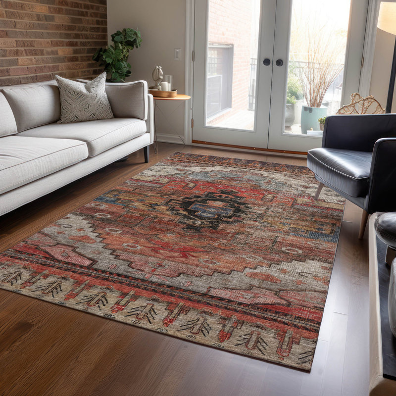 Tapis paprika Xhevrie intérieur / extérieur lavable à la machine, Rectangle 5 pi x 7 pi 6 po