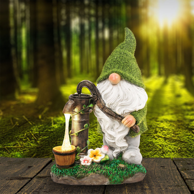 Décoration en résine de gnomes de jardin avec lumières solaires, décorations d'extérieur vert clair pour patio, cadeaux pour femmes et hommes, ornements de décoration de jardin pour l'extérieur, 8,9 po