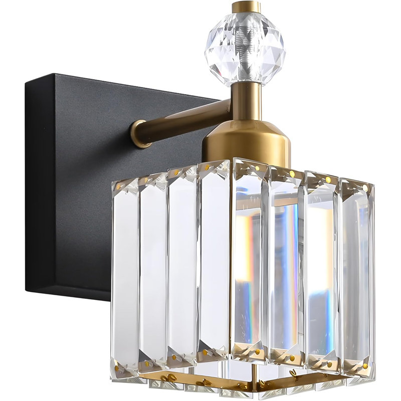 Modern Crystal Bathroom Vanity Light Fixture - Single Wall Sconce For Elegant Bathroom Lighting, Gold, Matte Black/Gold