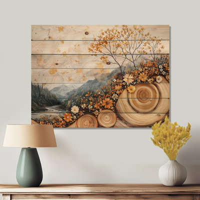 Autumn Brown Wildflowers On Wood Slides II - Wildflowers Wood Wall Art - On Natural Pine Wood