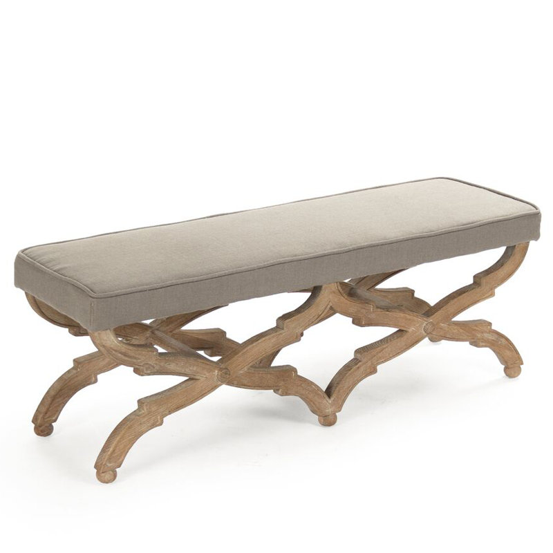 Elof Upholstered Bench, 16" H x 51" W x 18" D, Limed Gray/Brown