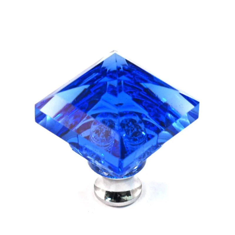 Square Knob, Polished Nickel, Blue