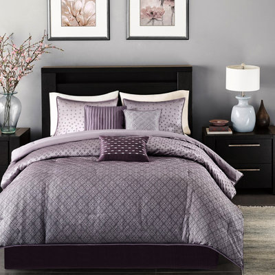 7 Piece King Comforter In Purple Sequined - , Elegance