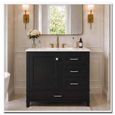 Ensemble de meuble-lavabo moderne 36 po avec ensemble de meuble-lavabo 36 po, 1 armoire de rangement avec 1 porte à fermeture douce et 3 tiroirs à fermeture douce