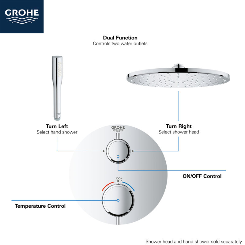 GROHE Grohtherm Dual-Function 2-Handle Shower Thermostatic Valve Trim Kit, StarLight Chrome