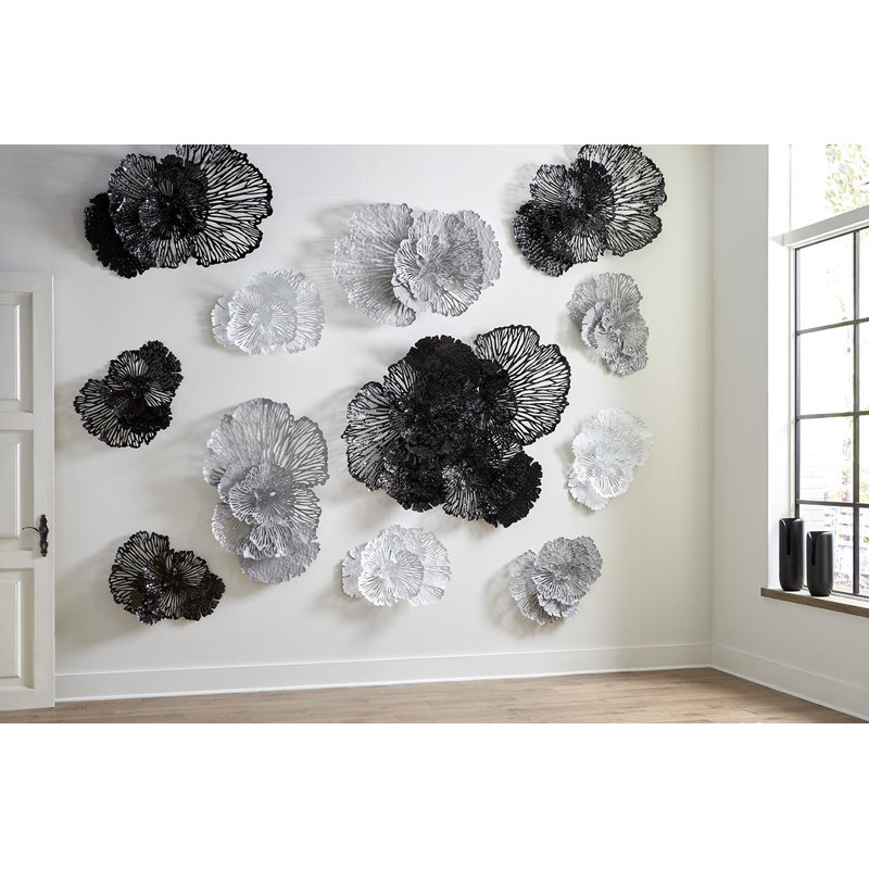 Large Black Metal Flower Wall Sculpture
