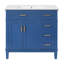 36 36 po Armoire de salle de bain moderne bleue avec lavabo en céramique, fonction de fermeture en douceur réglable, quatre tiroirs pour divers articles, cadre et finition