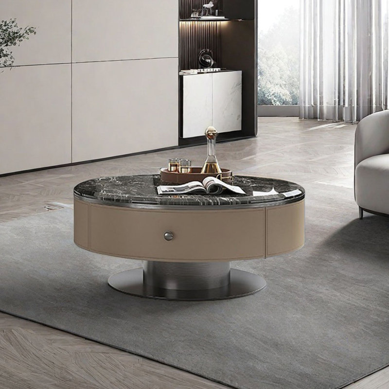 Table basse ronde en pierre micro-cristalline, H 15,4 po x L 31,5 po x l 31,5 po