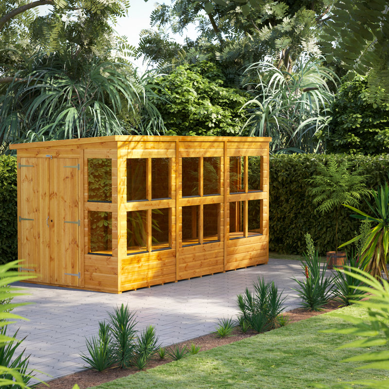 Powersheds 12 x 6ft Timber Tongue & Groove Pent Potting Shed, Double Doors