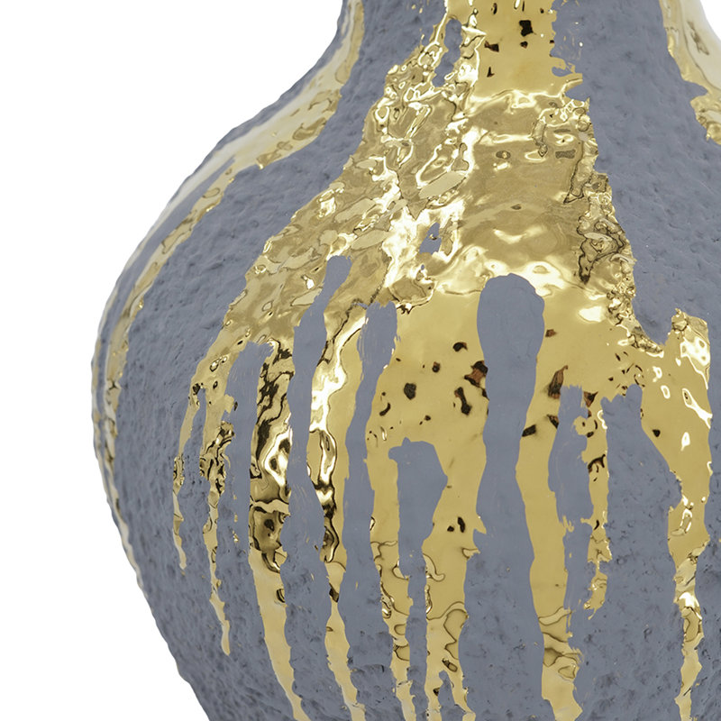 Vase en céramique grise avec accents dorés, 19,7 po, 9,1 po x 9,1 po x H 16,3 po